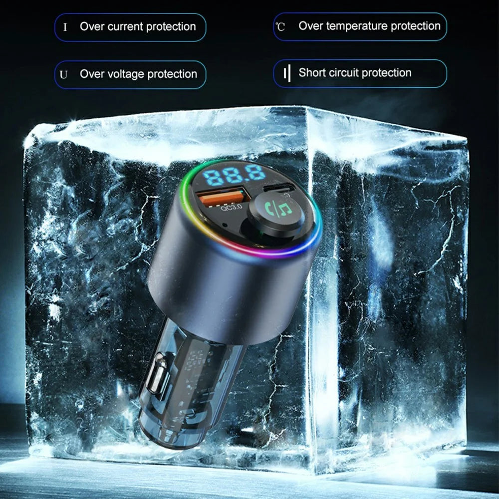 BC89 Car Charger 48W Fast Charging Adapter Bluetooth-Compatible MP3 Player FM Transmitter with Ambient Light - 7