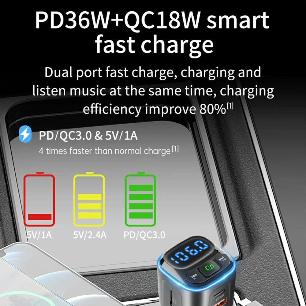 BC80 Car Charger Bluetooth-Compatible MP3 Player Hands-Free Calling Voltage Display Adapter - 5