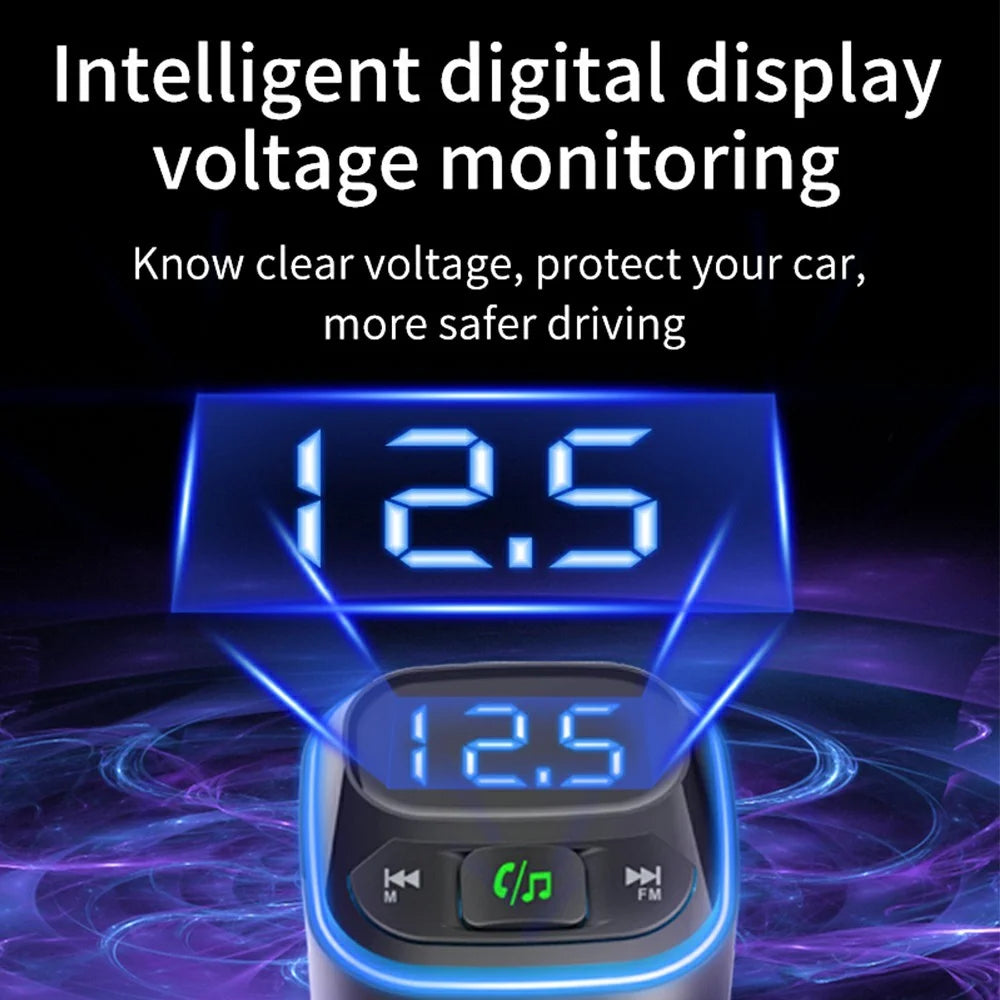 BC80 Car Charger Bluetooth-Compatible MP3 Player Hands-Free Calling Voltage Display Adapter - 7