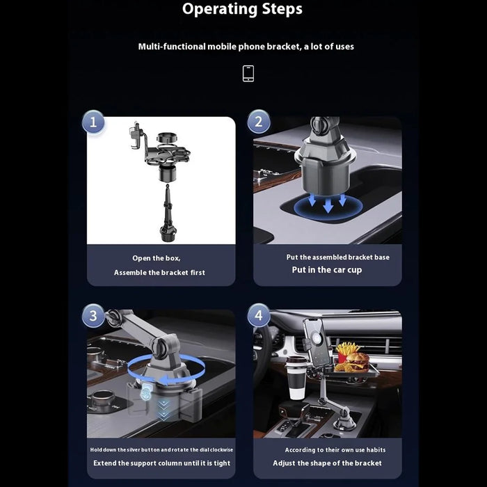 CP252 Multifunction Car Cell Phone Mount Bracket Food Tray with Dual Rotatable Cup Holder - 6