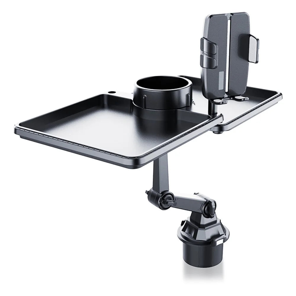 CP252A Universal Multifunction Car Cup Holder Mount Cell Phone Clamp Bracket with Dual Food Tray - 1