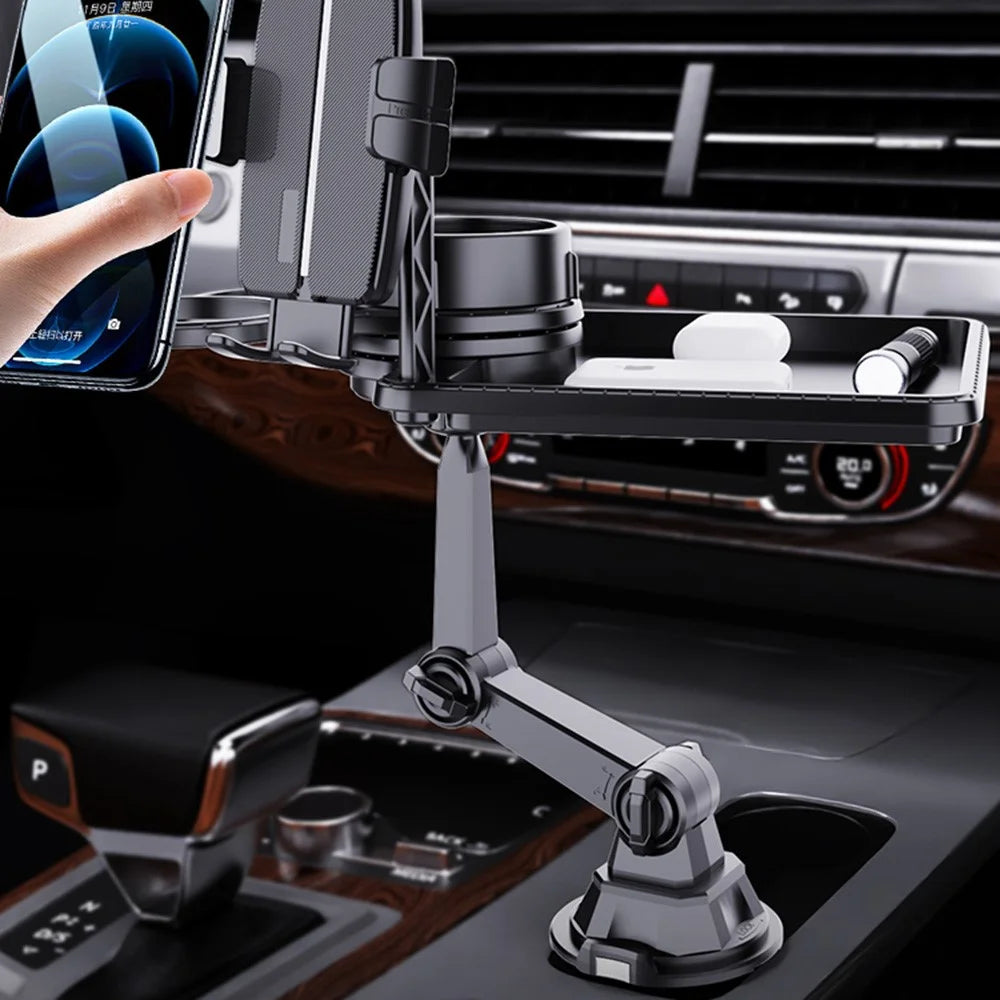 CP252A Universal Multifunction Car Cup Holder Mount Cell Phone Clamp Bracket with Dual Food Tray - 2