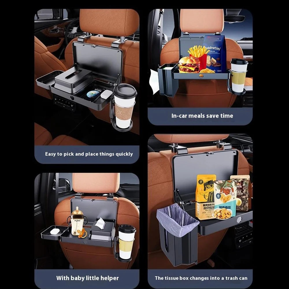 K255 Car Back Seat Food Tray Cup Holder Tissue Box Storage Rack Plastic Expandable Organizer - 4