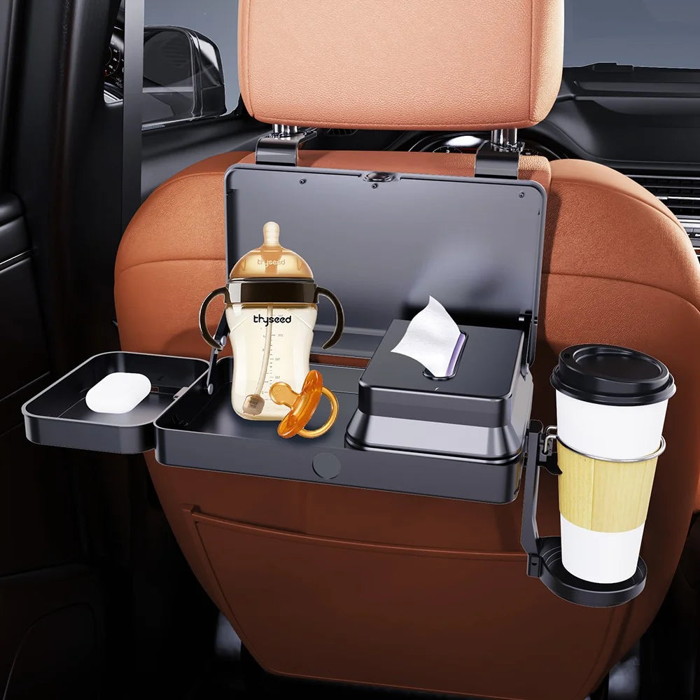 K255 Car Back Seat Food Tray Cup Holder Tissue Box Storage Rack Plastic Expandable Organizer - 6