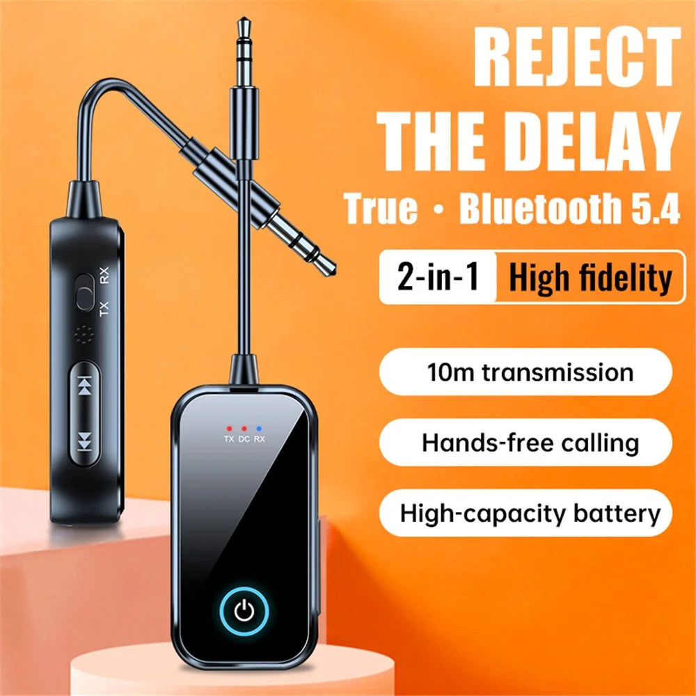 T80 Wireless Audio Transmitter Bluetooth-Compatible 5.4 Receiver / Transmitter 2-in-1 Adapter for Car AUX / TV / Speakers - 5