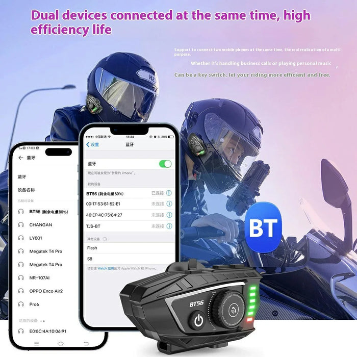 BT56 Motorcycle Helmet Headphone Bluetooth-Compatible Music Headset with Rhythm Light Effects - 2