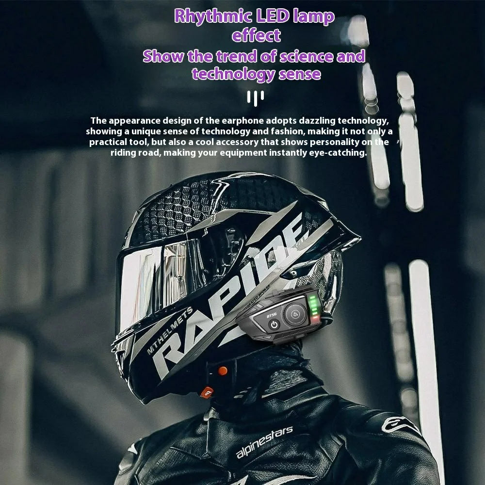 BT56 Motorcycle Helmet Headphone Bluetooth-Compatible Music Headset with Rhythm Light Effects - 3