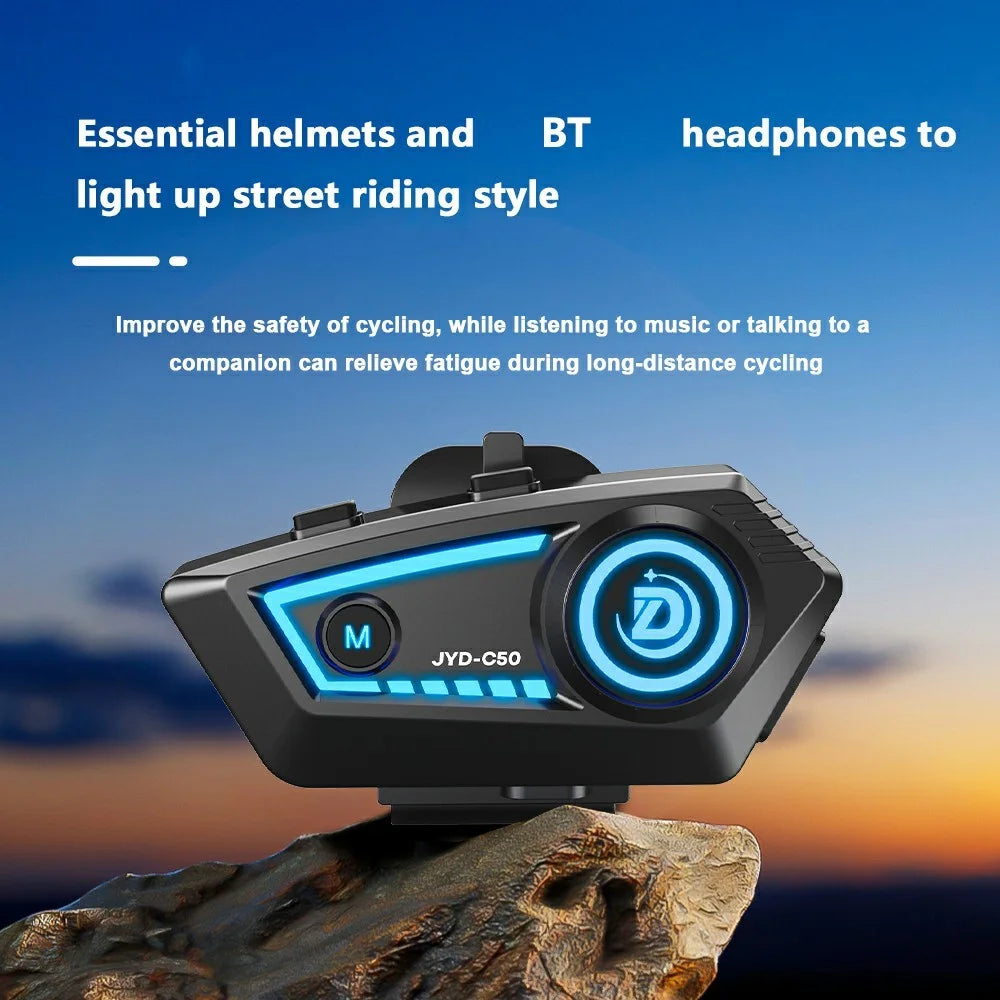 C50 Motorcycle Helmet Headphone Bluetooth-Compatible 5.4 Music Headset with Rhythm Light Effects - 2
