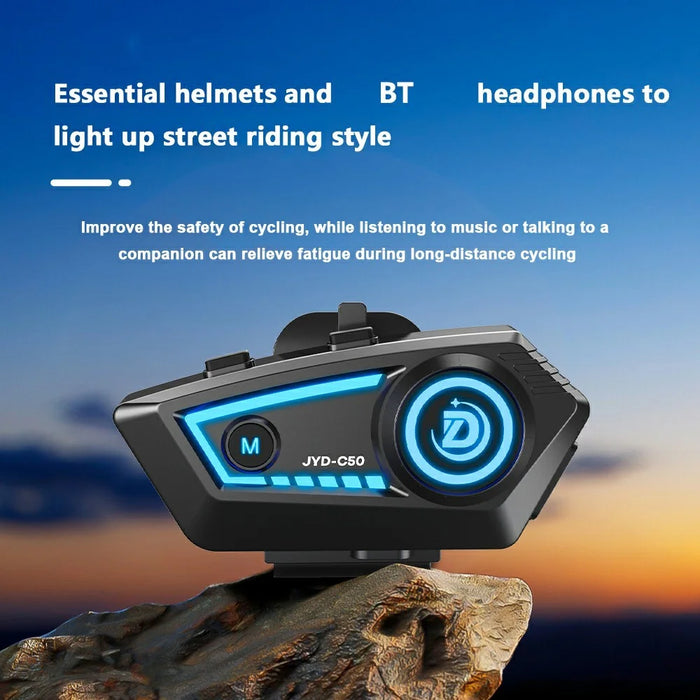 C50 Motorcycle Helmet Headphone Bluetooth-Compatible 5.4 Music Headset with Rhythm Light Effects - 2