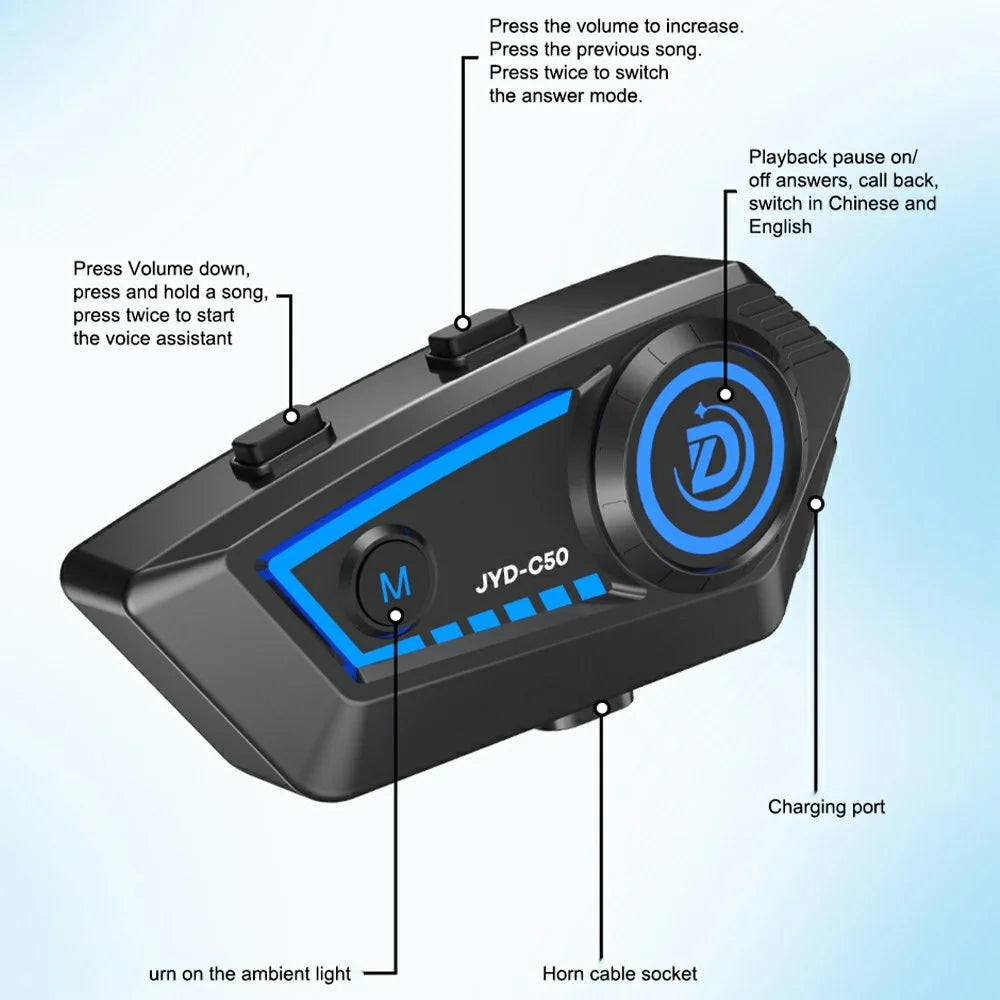 C50 Motorcycle Helmet Headphone Bluetooth-Compatible 5.4 Music Headset with Rhythm Light Effects - 6