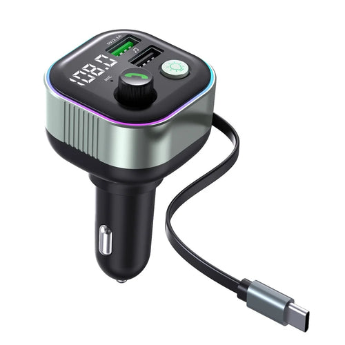GZ11 65W PD Fast Charging Car Charger with Retractable Type C Cable Voltage Display Bluetooth-Compatible MP3 Player - 1