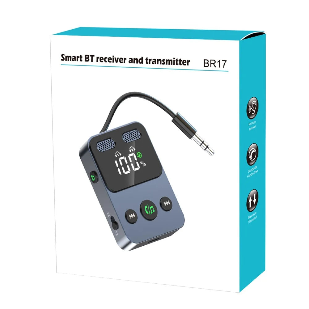 BR17 2 In 1 Digital Display Bluetooth-Compatible Receiver Transmitter Car Audio Adapter with Bass Boost - 7
