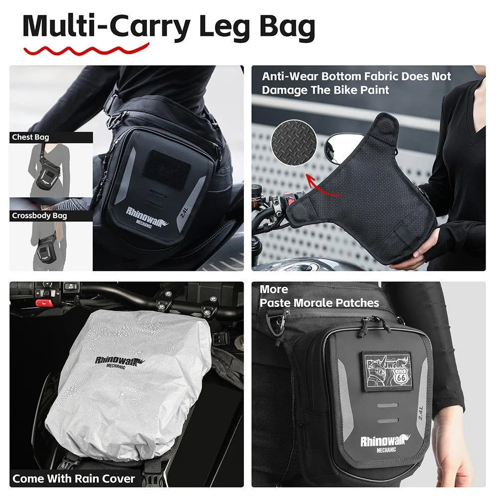 RHINOWALK MJX2008BK 2.4L Motorcycle Magnetic Tank Bag Multifunction Leg Bag Crossbody Waist Pack - 2