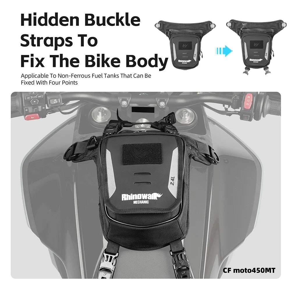 RHINOWALK MJX2008BK 2.4L Motorcycle Magnetic Tank Bag Multifunction Leg Bag Crossbody Waist Pack - 4