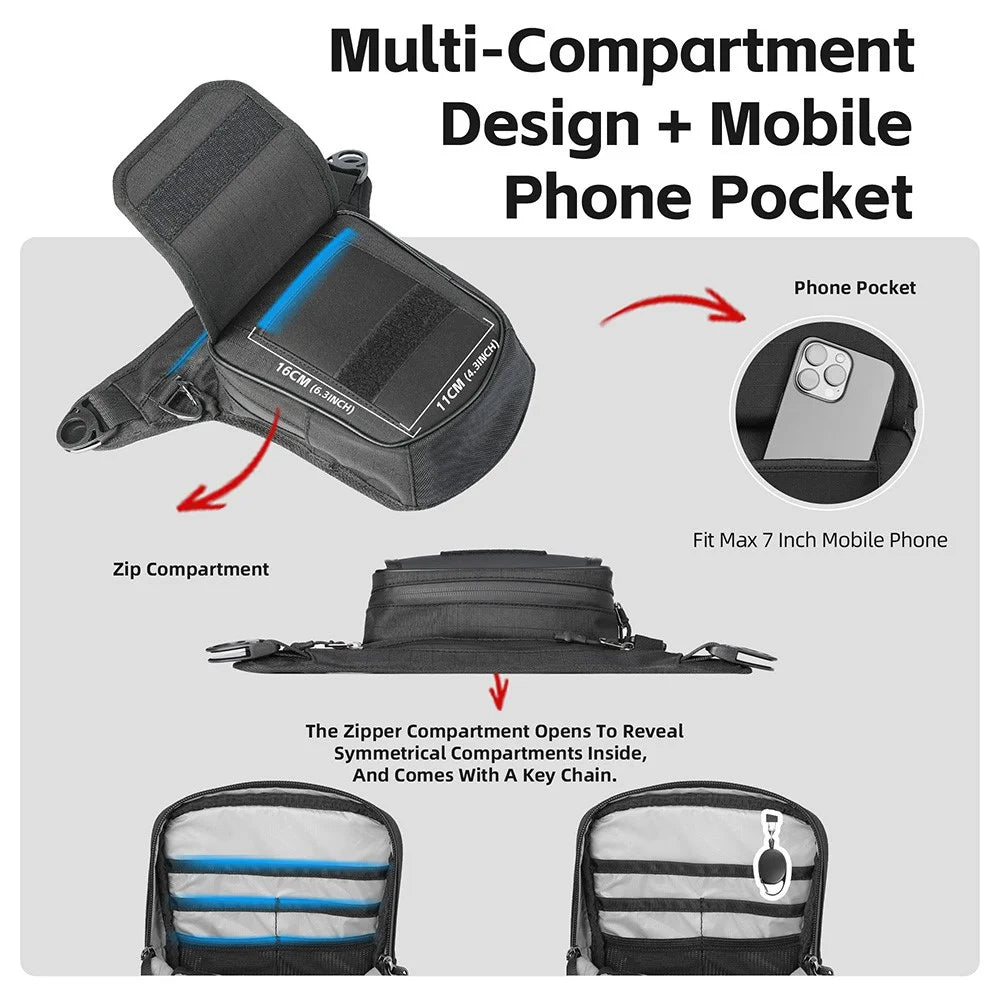 RHINOWALK MJX2008BK 2.4L Motorcycle Magnetic Tank Bag Multifunction Leg Bag Crossbody Waist Pack - 5