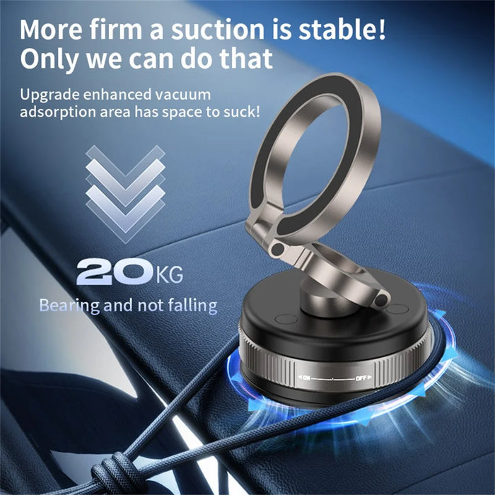 D1X 360° Foldable Vacuum Magnetic Car Phone Mount Hands-Free Suction Cup Phone Holder - Black - 5