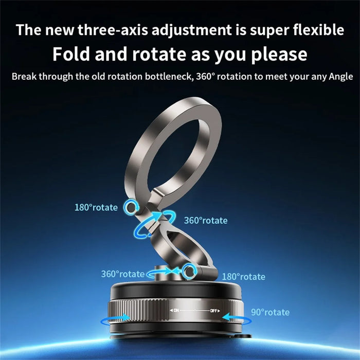 D1X 360° Foldable Vacuum Magnetic Car Phone Mount Hands-Free Suction Cup Phone Holder - Black - 6