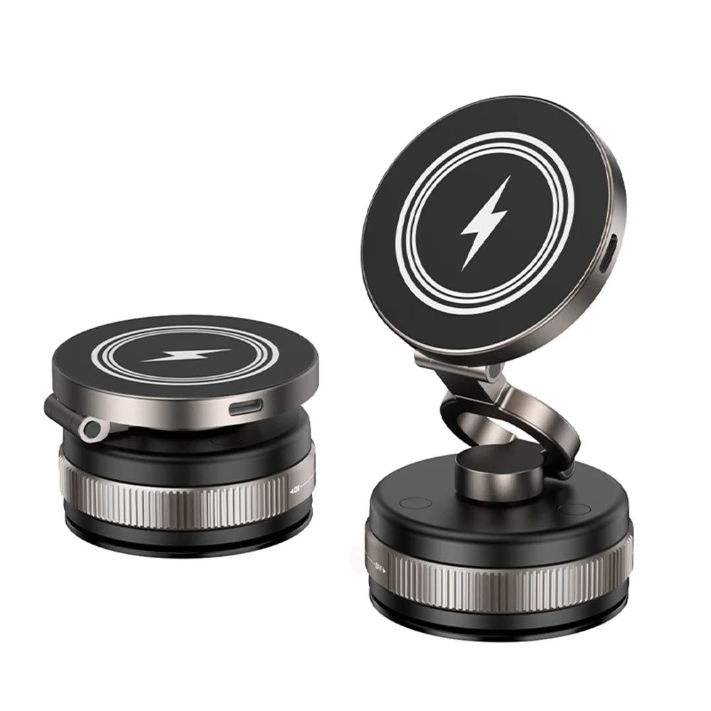 D1W Magnetic Car Phone Holder Wireless Charger 360° Foldable Vacuum Suction Phone Mount Stand - Black - 1