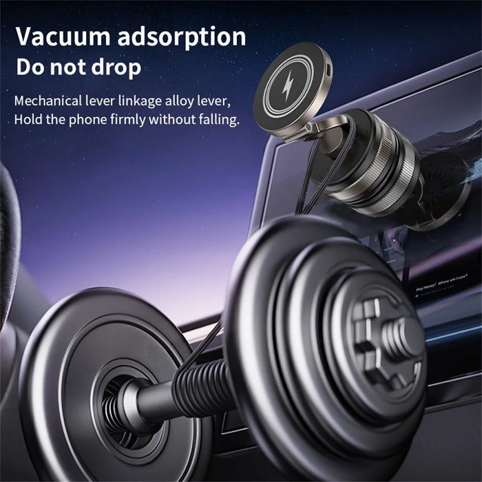 D1W Magnetic Car Phone Holder Wireless Charger 360° Foldable Vacuum Suction Phone Mount Stand - Black - 4