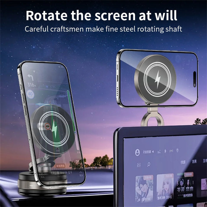 D1W Magnetic Car Phone Holder Wireless Charger 360° Foldable Vacuum Suction Phone Mount Stand - Black - 5