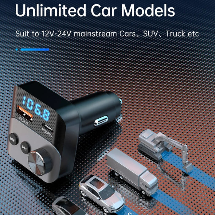 BC98 FM Transmitter Bluetooth-Compatible 5.3 Hands-Free Call Car MP3 Player PD 36W Fast Charging QC3.0 Charger - 7