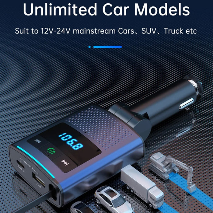 BC99 FM Transmitter Bluetooth-Compatible PD 65W Fast Charging Laptop Phone Car Charger with Retractable Cable - 6