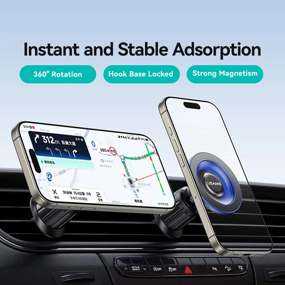 USAMS ZJ081 Magnetic Car Phone Mount Holder 360-degree Rotation Strong Magnet Stand - Blue - 2