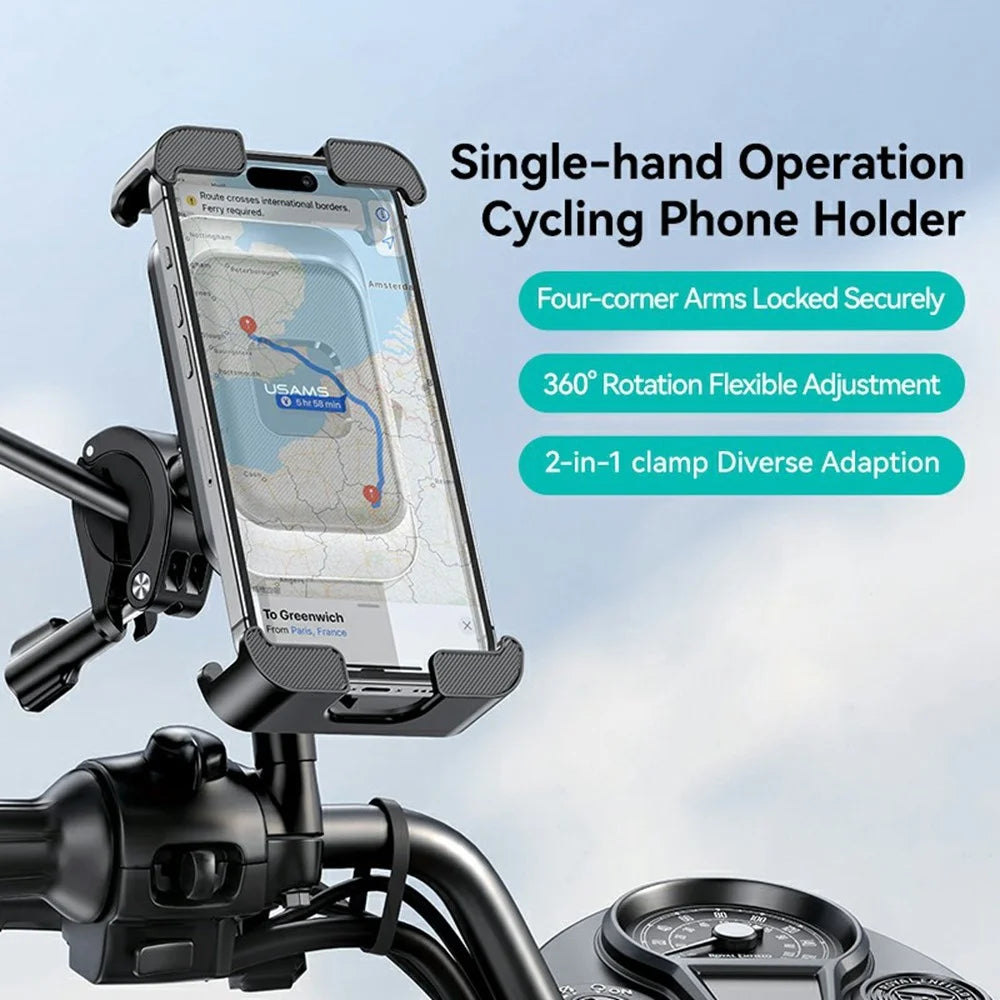 USAMS ZJ082 Bike Motorcycle Universal Phone Mount Holder Handlebar Rearview Mirror Bracket - 2
