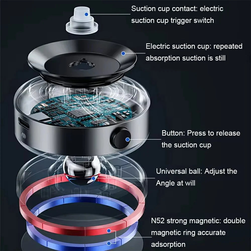 X90 Magnetic Car Phone Mount 360 Degree Rotation Strong Suction Dashboard Phone Holder - Black - 5