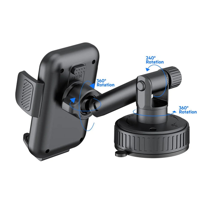 BUDI CM590B Suction Cup Base Car Mount Phone Holder One Hand Operation Adjustable Cellphone Bracket - 7