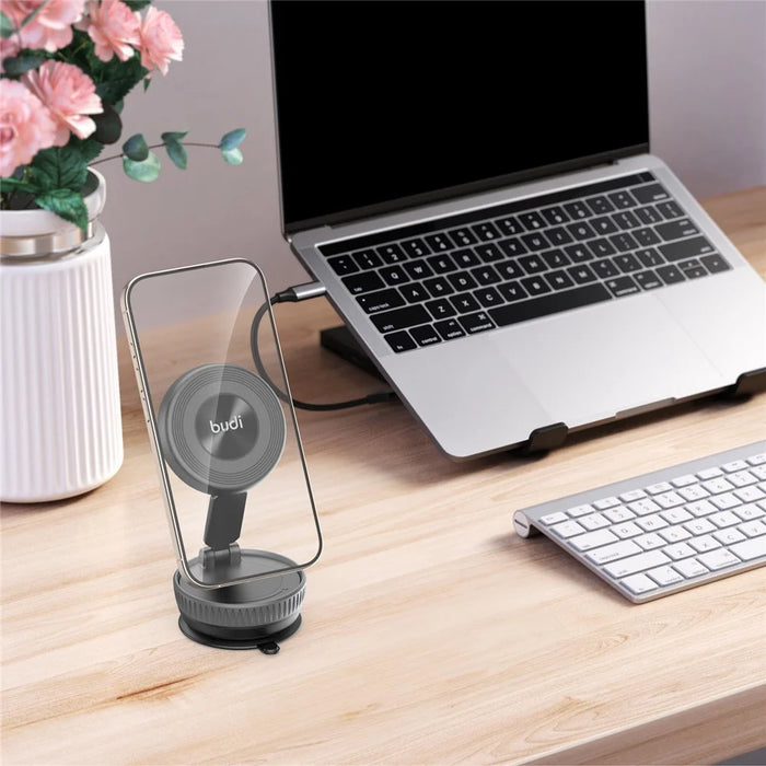 BUDI CM592B Suction Cup Base Cellphone Bracket 2-Stage Foldable Car Magnetic Mount Phone Stand - 4