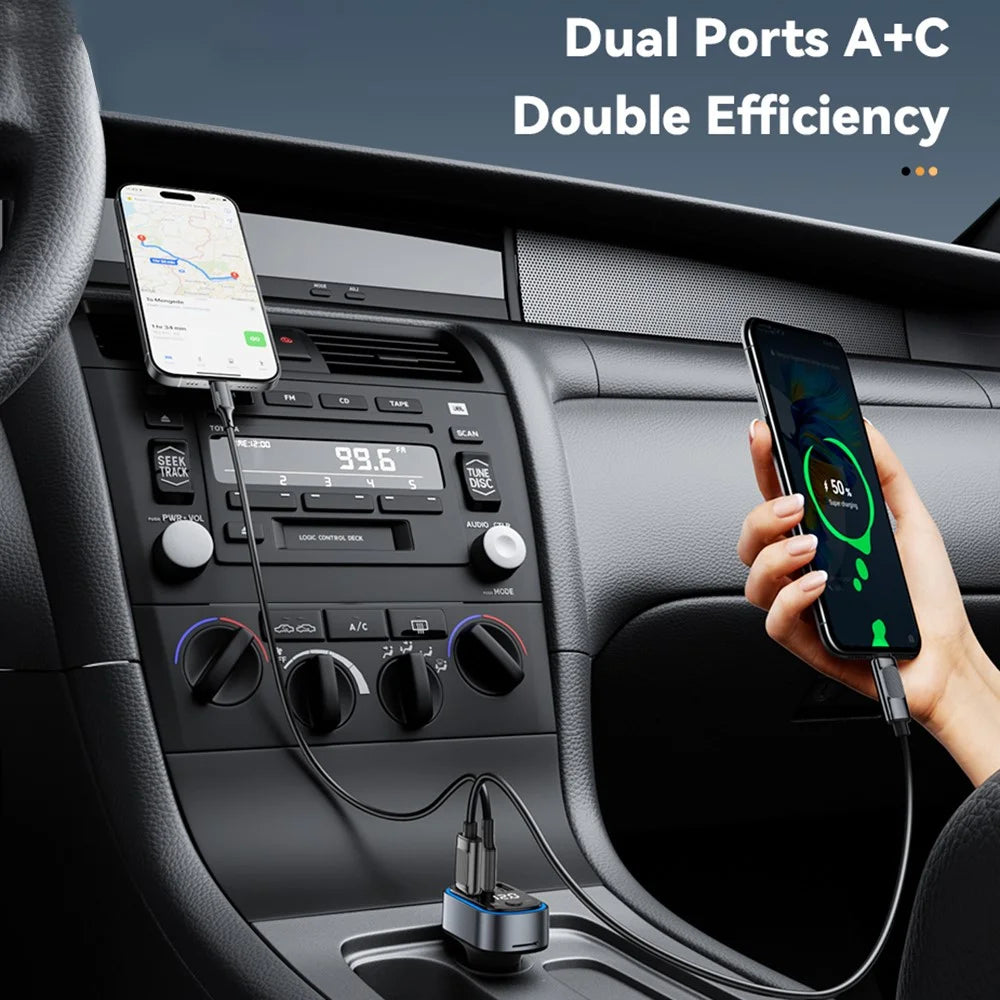ESSAGER ECCFM-CT0G-P 35W PD Fast Charging Car Charger Dual Ports A+C Intelligent Chip Car Charger for FM MP3 - Grey - 4