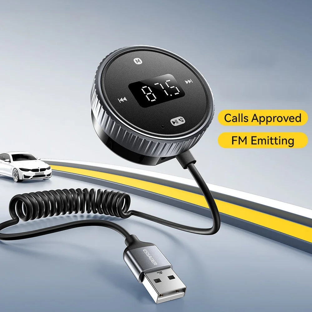 ESSAGER EBTFM-HS0G-P Bluetooth-compatible FM Transmitter Adapter 5.3 Version Hands-Free Calling - 5