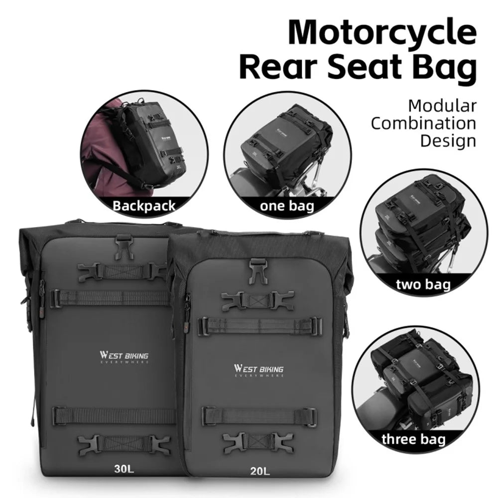 WEST BIKING 20L Large Capacity Motorcycle Side Bag Full Open Riding Bag Anti-Slip Mesh Pocket for Motorbike Travel - 3
