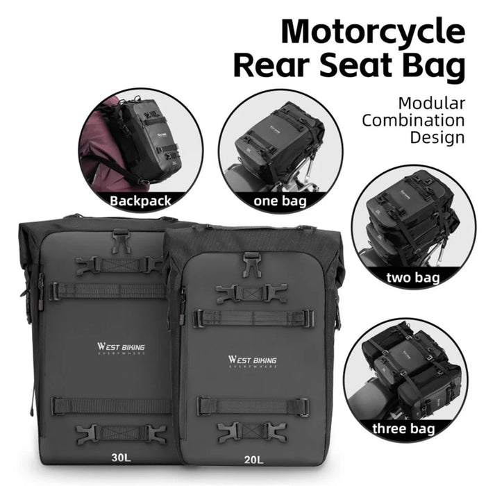 WEST BIKING 30L Large Capacity Motorcycle Side Bag Full Open Riding Bag Anti-Slip Mesh Pocket for Motorbike Travel - 3