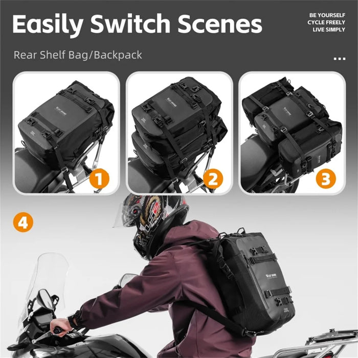 WEST BIKING 30L Large Capacity Motorcycle Side Bag Full Open Riding Bag Anti-Slip Mesh Pocket for Motorbike Travel - 6