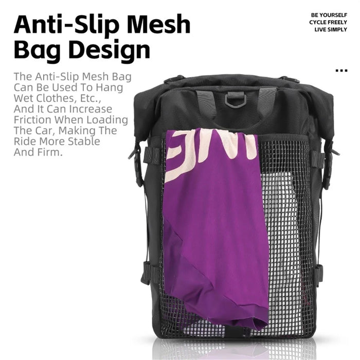 WEST BIKING 30L Large Capacity Motorcycle Side Bag Full Open Riding Bag Anti-Slip Mesh Pocket for Motorbike Travel - 7