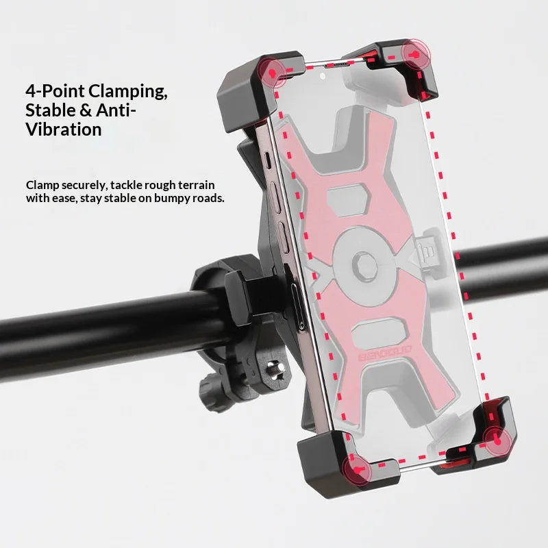 BENGGUO 4-Claw Bicycle Phone Mount 360 Degree Rotation Shockproof Motorcycle Cell Phone Bracket - Handlebar Mount/Black - 5