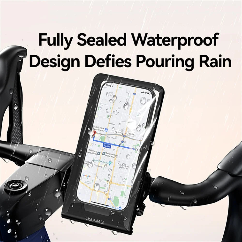 USAMS ZJ083 Waterproof Cycling Phone Holder Bike Handlebar Mount Touch Screen Compatible Phone Pouch - 3
