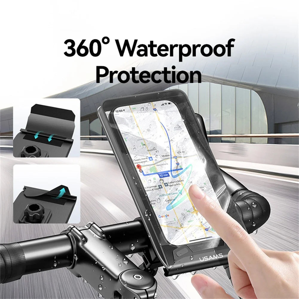 USAMS ZJ083 Waterproof Cycling Phone Holder Bike Handlebar Mount Touch Screen Compatible Phone Pouch - 4