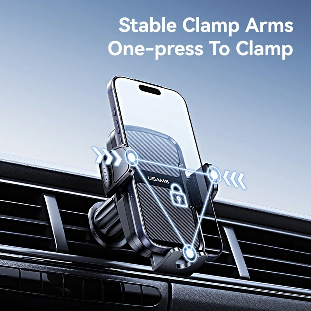 USAMS ZJ085 Air Vent Car Phone Holder One Touch Lock Release Rotating Phone Mount with Alloy Hook - 3