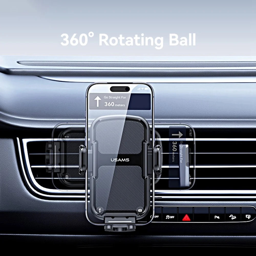 USAMS ZJ085 Air Vent Car Phone Holder One Touch Lock Release Rotating Phone Mount with Alloy Hook - 6