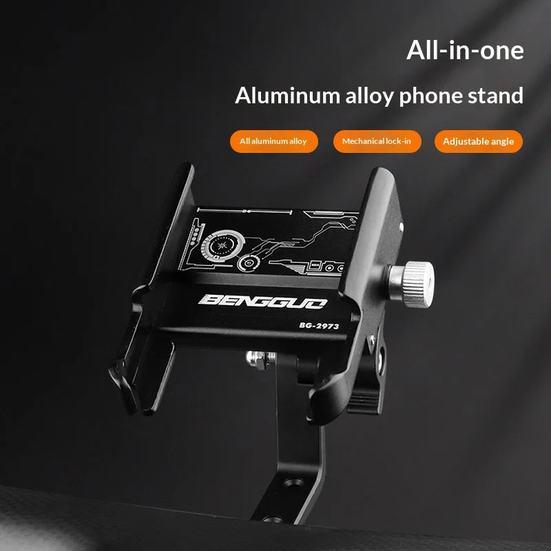 BENGGUO BG-2973 Road Bike Phone Holder Adjustable Aluminum Alloy Handlebar Mount, Black - 2