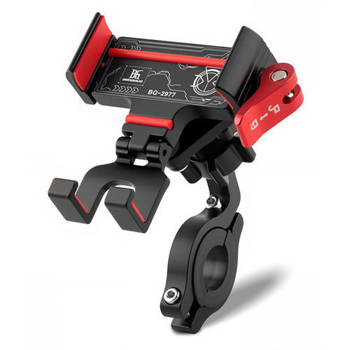 BENGGUO Bicycle Motorcycle Phone Mount 360-Degree Rotation Adjustable Handlebar Holder Aluminum Alloy Anti Shake - Black/Red/Handlebar Style - 1