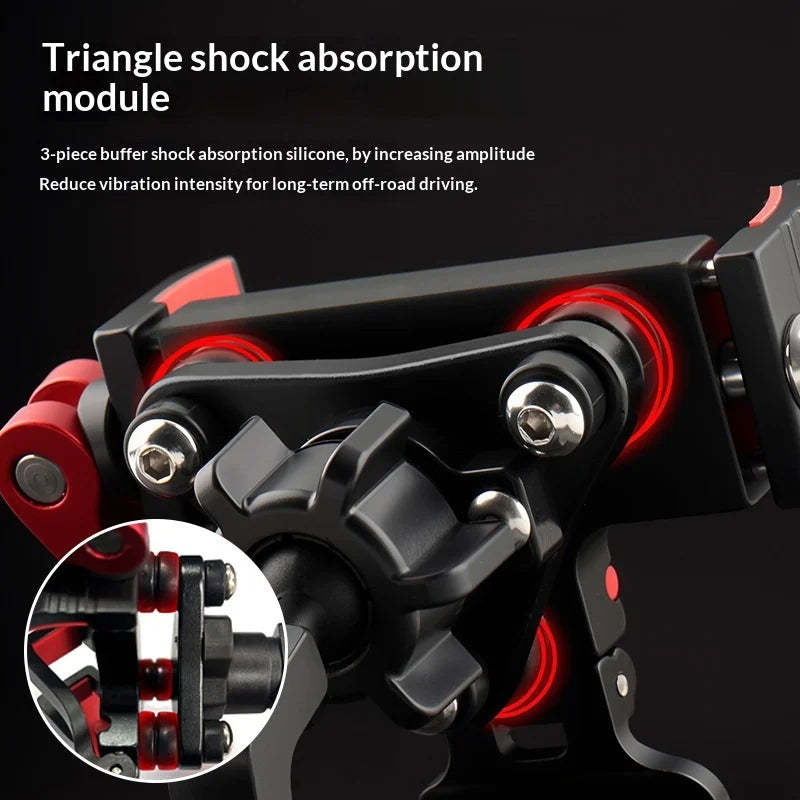 BENGGUO Bicycle Motorcycle Phone Mount 360-Degree Rotation Adjustable Handlebar Holder Aluminum Alloy Anti Shake - Black/Red/Handlebar Style - 4