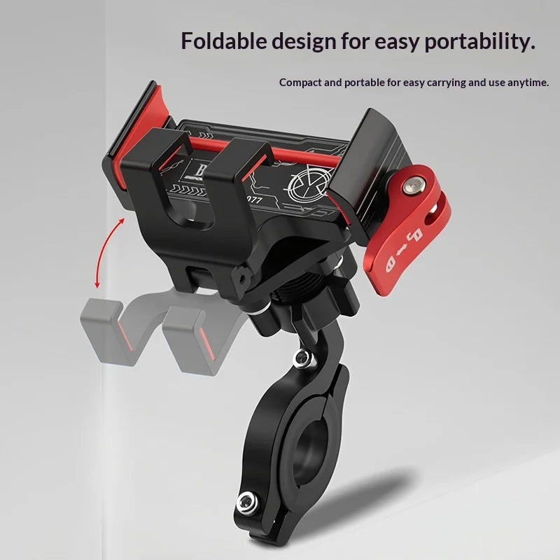 BENGGUO Bicycle Motorcycle Phone Mount 360-Degree Rotation Adjustable Handlebar Holder Aluminum Alloy Anti Shake - Black/Red/Handlebar Style - 6