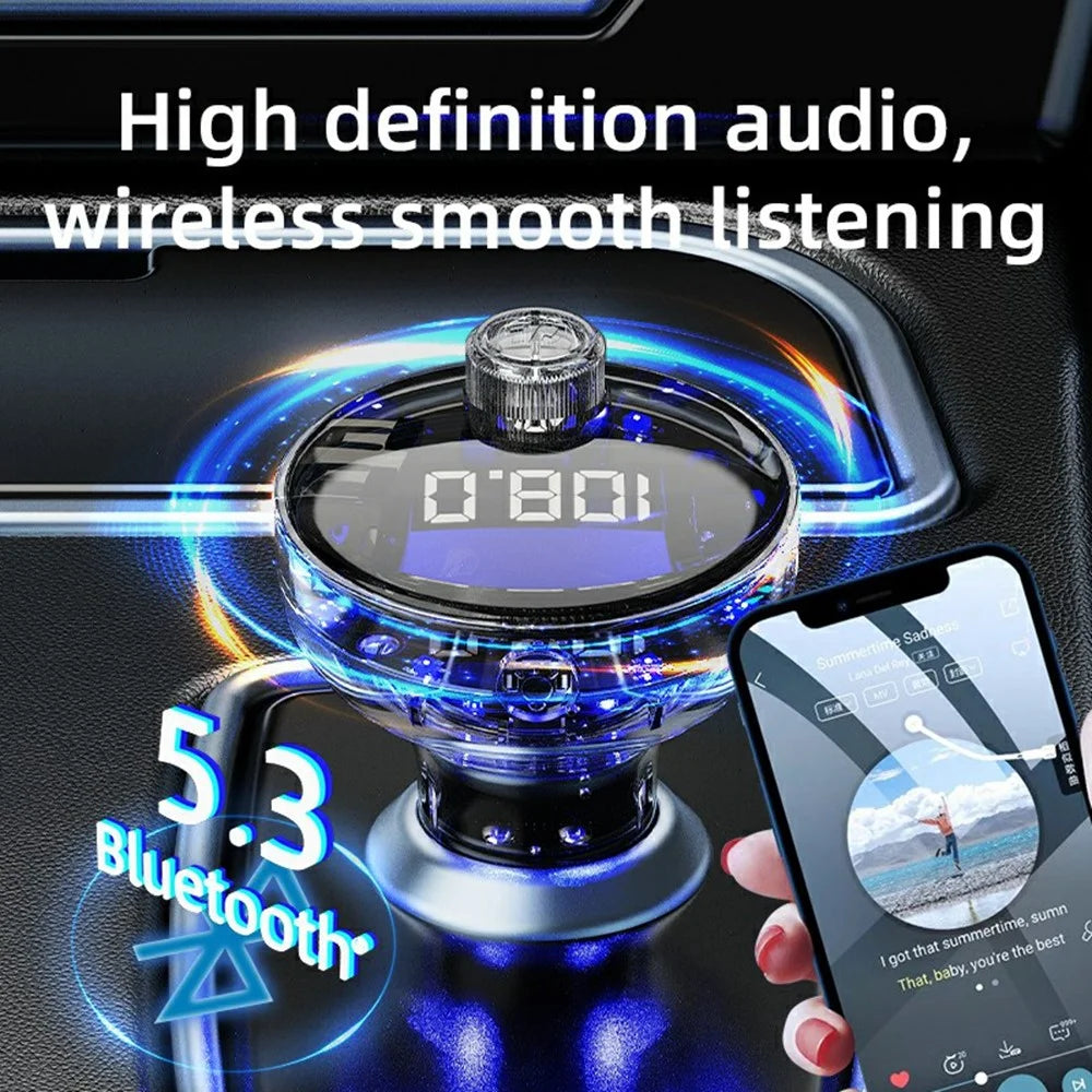 C10 Multifunctional Car MP3 Player Adapter BT Hands-Free FM Transmitter Car Charger with USB / Type-C Ports - Black - 3