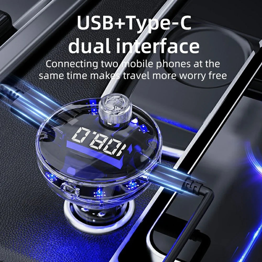 C10 Multifunctional Car MP3 Player Adapter BT Hands-Free FM Transmitter Car Charger with USB / Type-C Ports - Black - 4