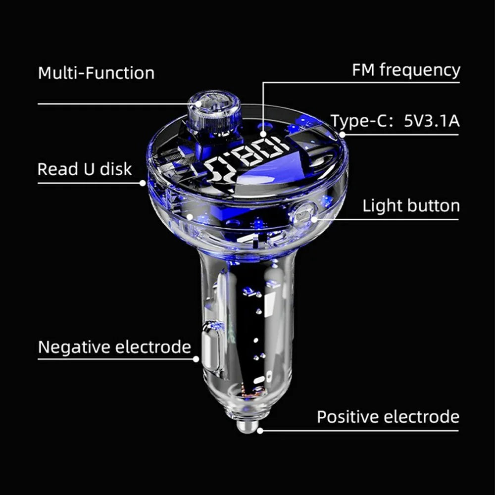 C10 Multifunctional Car MP3 Player Adapter BT Hands-Free FM Transmitter Car Charger with USB / Type-C Ports - Black - 7