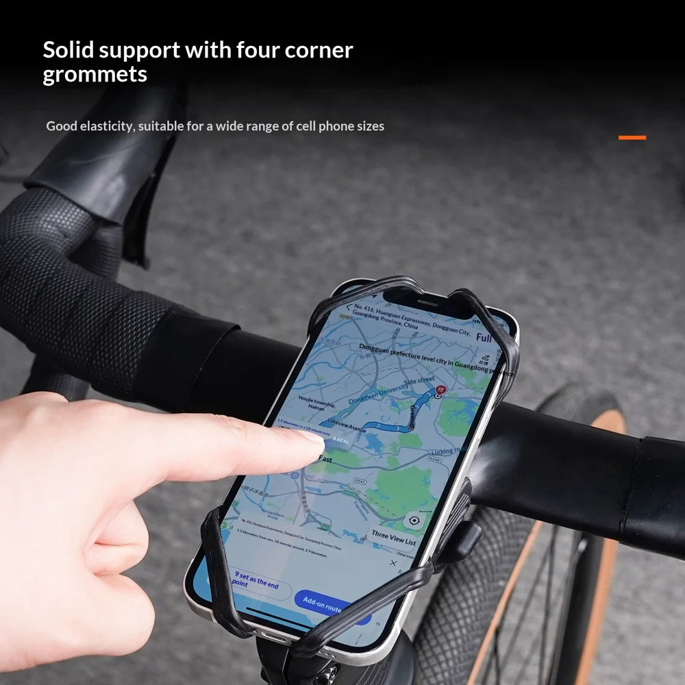 ENLEE Bicycle Handlebar Phone Mount Holder Anti Slip Silicone Strap Shock Absorbing Cellphone Stand - Black - 4